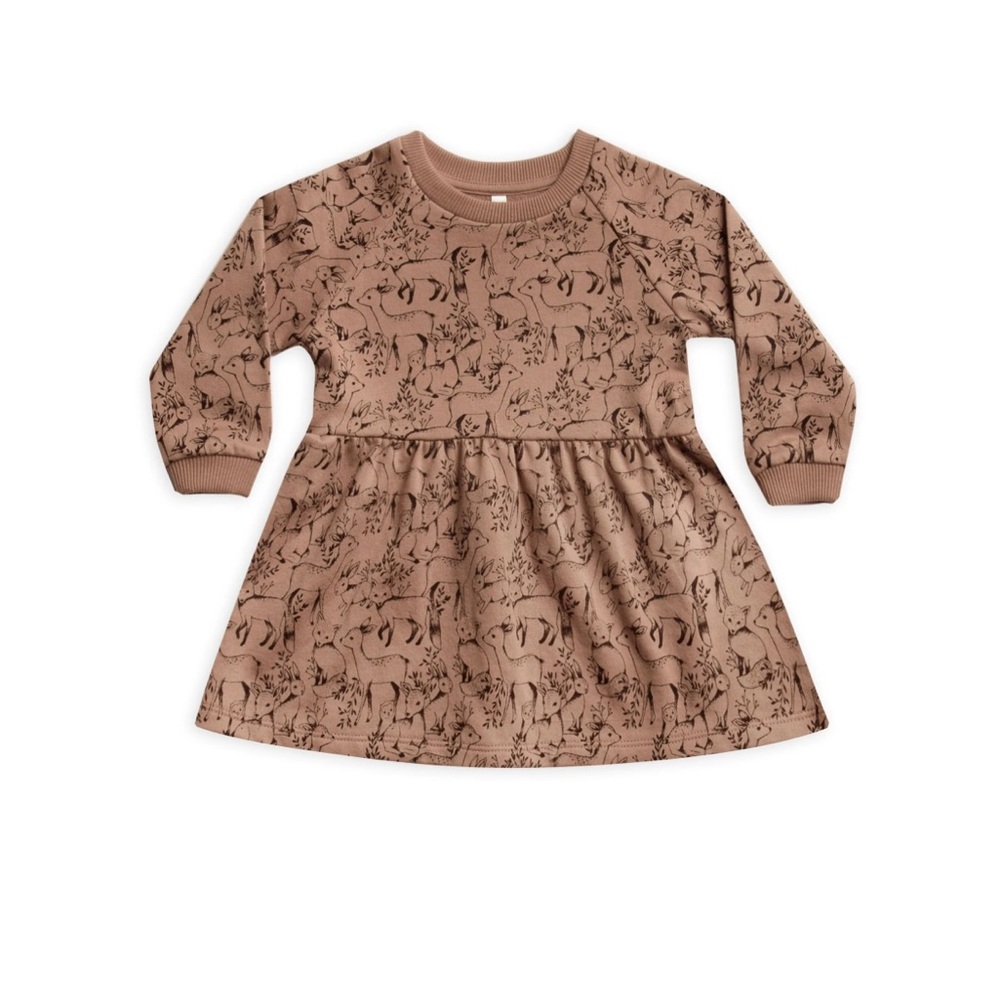 Rylee and Cru tan truffle Brown Long Sleeve woodland animal Dress Print 8/9